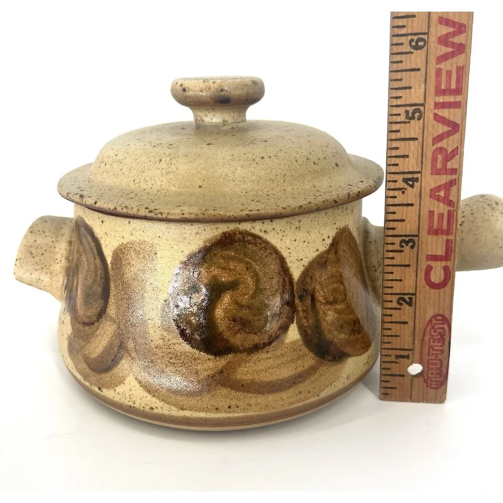 Carl McConnell Vtg Australian Lidded Pot Handle Stoneware Beige Pottery Speckled